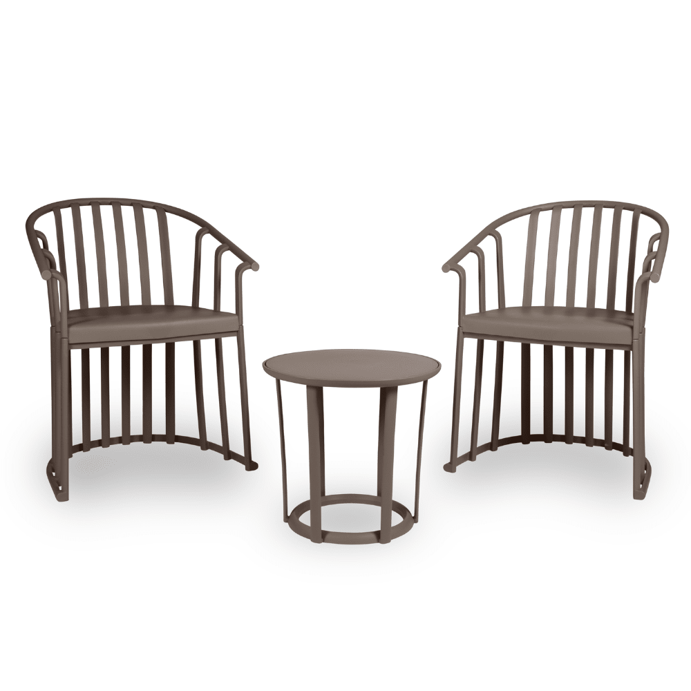 Set de sala Resol Raff con dos sillones y una mesa en fibra de vidrio y PP con protección UV