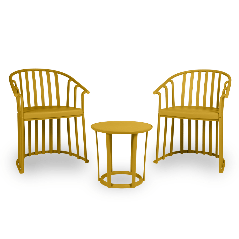 Set de sala Resol Raff con dos sillones y una mesa en fibra de vidrio y PP con protección UV
