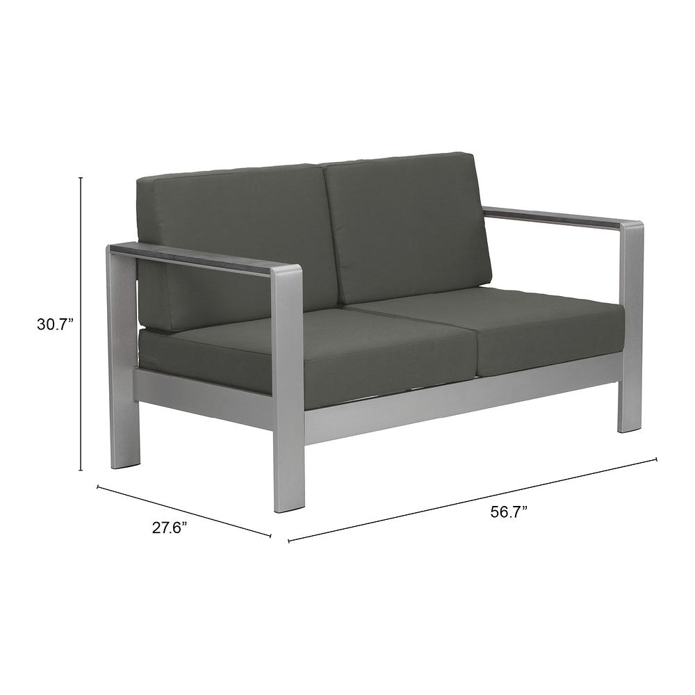 Sofá de Terraza para Club de Playa 2 Plazas - ZUO COSMOPOLITAN - Gris Oscuro - Asiento y Respaldo Tapizados con Tela para Exterior - 703986 - Zuo - NOGAL BEAT - Sofá de Terraza