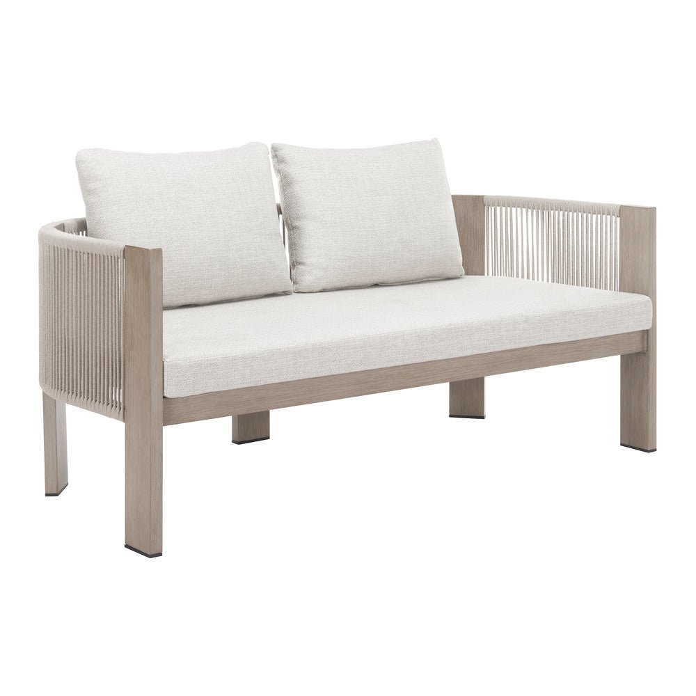 Sofá de Terraza para Club de Playa 2 Plazas - ZUO REBEL - Beige - Asiento y Respaldo Tapizados con Tela para Exterior - 704127 - Zuo - NOGAL BEAT - Sofá de Terraza