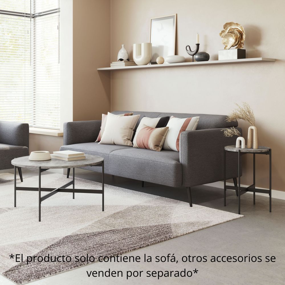 SOFÁ NOGAL BEAT AMSTERDAM | Sofá Decorativo para Sala de Estar | 79 cm | Base Contrachapado Madera Pino Negro | Gris Pizarra | Tejido 100% Poliéster | Interior - 109572 - Zuo - NOGAL BEAT - Sillon