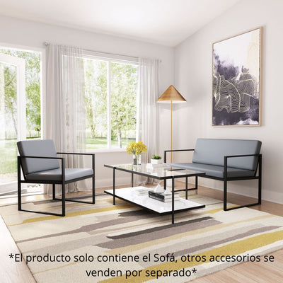 SOFÁ NOGAL BEAT CLAREMONT | Sofá Decorativo para Sala de Estar Recepción | Base Acero | Gris | Piel Sintética Madera Contrachapada | Interior - 101936 - Zuo - NOGAL BEAT - Sillon