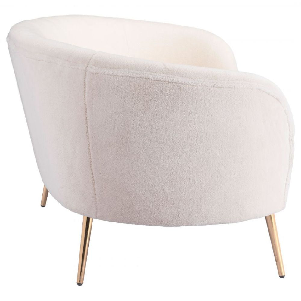 SOFÁ NOGAL BEAT LUNA | Sofá para Sala de Estar | 77 cm | Estructura Base Acero Oro | Beige | Tela Estilo Boucle 100% Poliéster Madera Contrachapada | Interior - 101850 - Zuo - NOGAL BEAT - Sillon