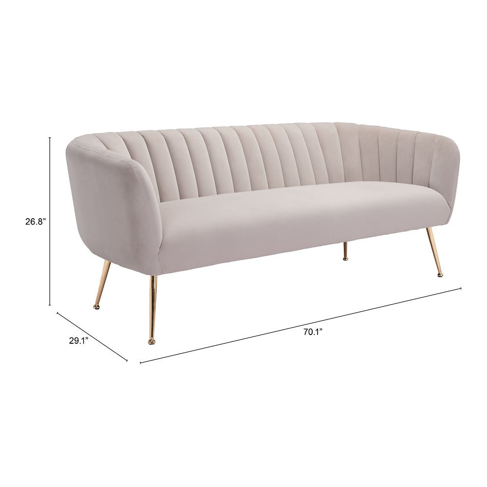 Sofá para Consultorio 3 Plazas - ZUO DECO - Beige - Asiento y Respaldo Tapizados en Tela Tipo Terciopelo - 101853 - Zuo - NOGAL BEAT - Sillón Ocasional