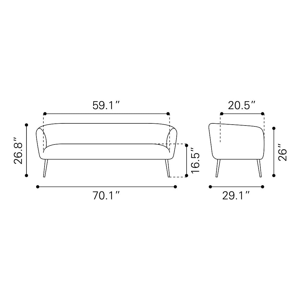 Sofá para Consultorio 3 Plazas - ZUO DECO - Beige - Asiento y Respaldo Tapizados en Tela Tipo Terciopelo - 101853 - Zuo - NOGAL BEAT - Sillón Ocasional