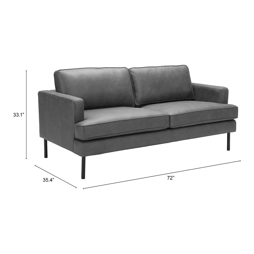 Sofá para Coworking 3 Plazas - ZUO DECADE - Vintage Gris - Asiento y Respaldo Tapizados en Piel Sintética - 109031 - Zuo - NOGAL BEAT - Sillón Ocasional