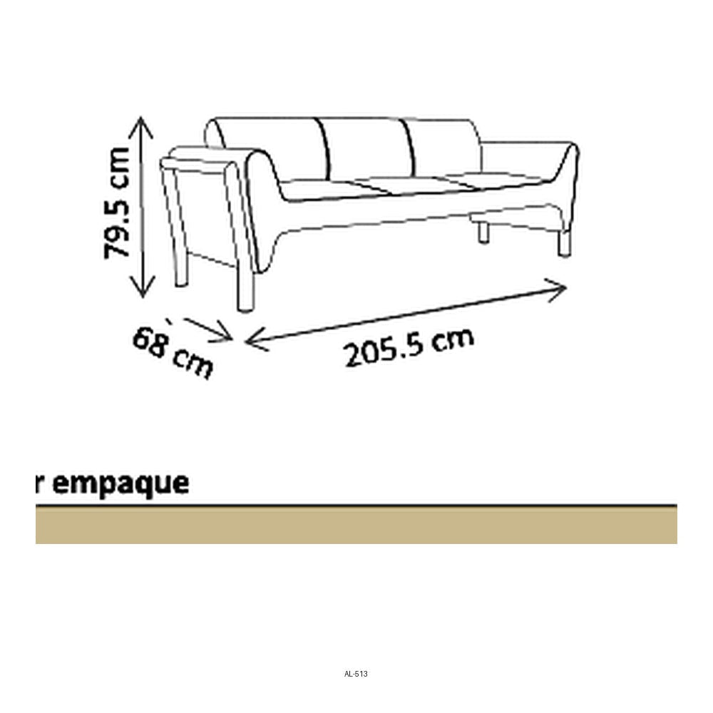 Sofá Winner de Tres Plazas para Sala - VERSA ALTUS WINNER - Estructura Aluminio - Asiento/respaldo con Espuma Pu Tapizado - AL-513S - VERSA - NOGAL BEAT - Sillón Ocasional