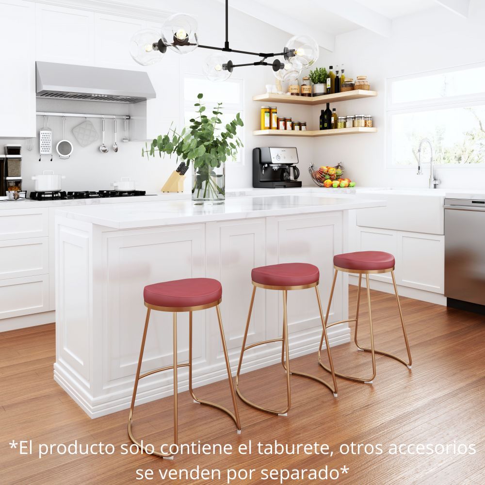 TABURETE NOGAL BEAT BREE COUNTER | Taburete de Mostrador | Base Acero Galvanizado Oro | Rojo | Piel Sintética 100% Poliuretano Madera Contrachapada | Interior - 101261 - Zuo - NOGAL BEAT - Taburete