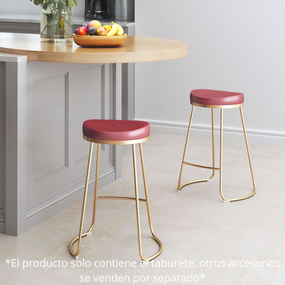 TABURETE NOGAL BEAT BREE COUNTER | Taburete de Mostrador | Base Acero Galvanizado Oro | Rojo | Piel Sintética 100% Poliuretano Madera Contrachapada | Interior - 101261 - Zuo - NOGAL BEAT - Taburete