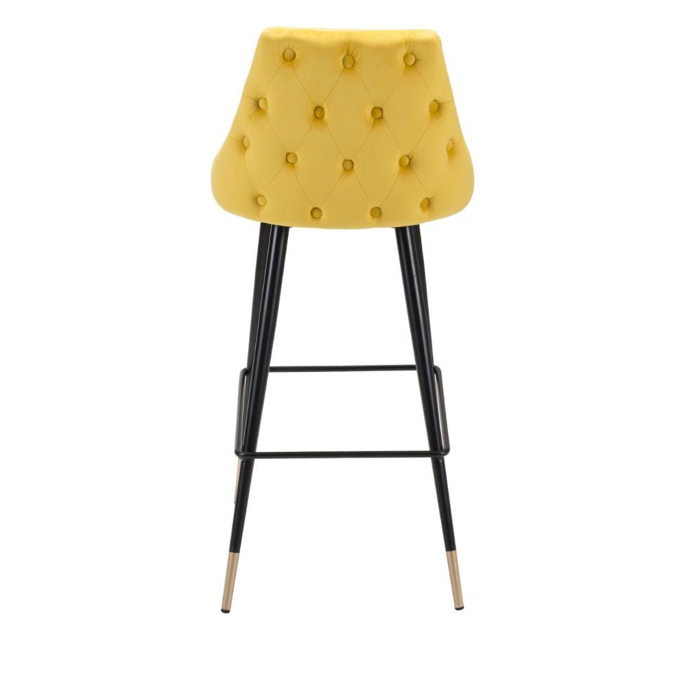 TABURETE NOGAL BEAT PICCOLO | Taburete para Barra | 104 cm | Base Acero Negro Oro | Amarillo | Terciopelo 100% Poliéster Madera Contrachapada | Interior - 101099 - Zuo - NOGAL BEAT -