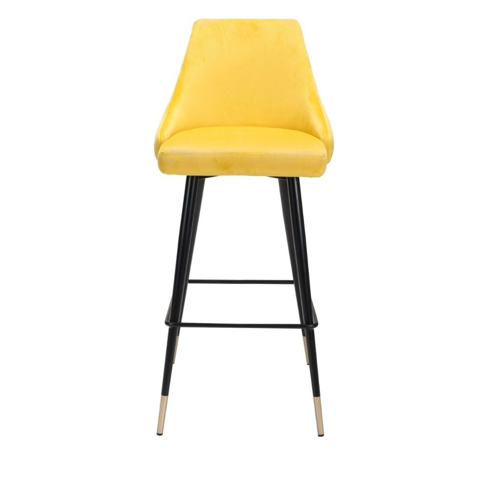 TABURETE NOGAL BEAT PICCOLO | Taburete para Barra | 104 cm | Base Acero Negro Oro | Amarillo | Terciopelo 100% Poliéster Madera Contrachapada | Interior - 101099 - Zuo - NOGAL BEAT -