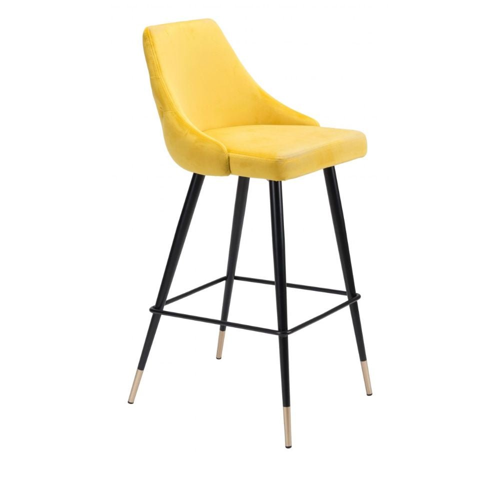 TABURETE NOGAL BEAT PICCOLO | Taburete para Barra | 104 cm | Base Acero Negro Oro | Amarillo | Terciopelo 100% Poliéster Madera Contrachapada | Interior - 101099 - Zuo - NOGAL BEAT -