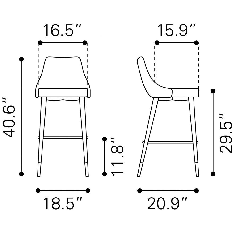 TABURETE NOGAL BEAT PICCOLO | Taburete para Barra | 104 cm | Base Acero Negro Oro | Gris | Terciopelo 100% Poliéster Madera Contrachapada | Interior - 101097 - Zuo - NOGAL BEAT -