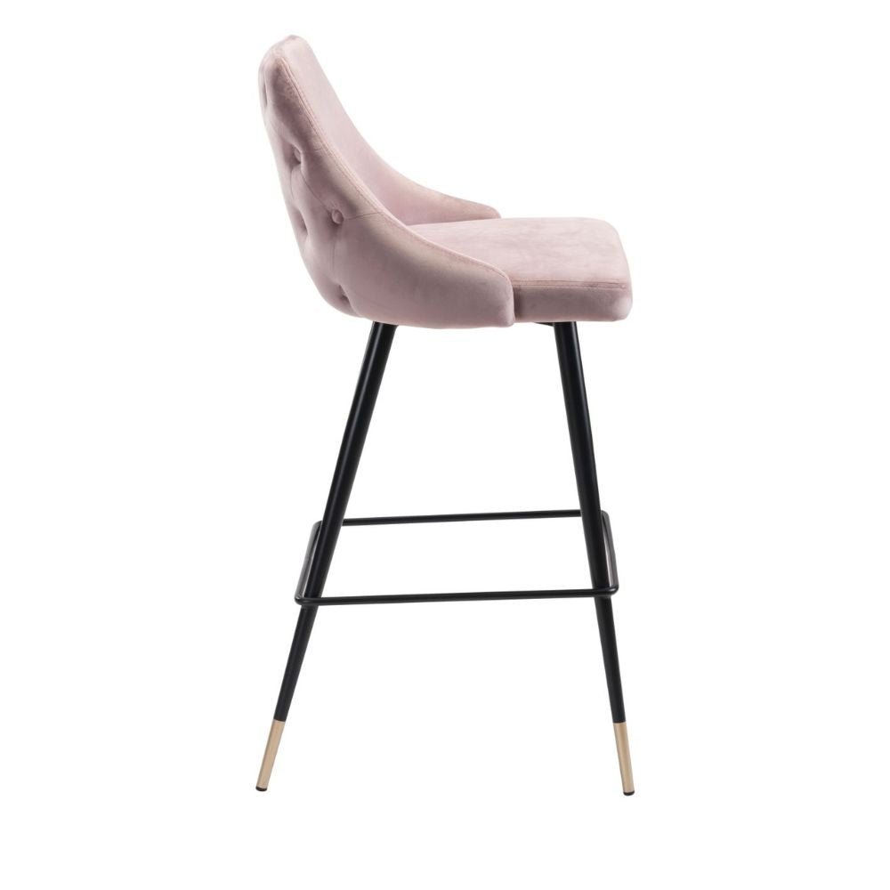 TABURETE NOGAL BEAT PICCOLO | Taburete para Barra | 104 cm | Base Acero Negro Oro | Rosa | Terciopelo 100% Poliéster Madera Contrachapada | Interior - 101096 - Zuo - NOGAL BEAT - Taburete