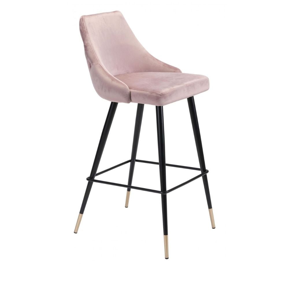 TABURETE NOGAL BEAT PICCOLO | Taburete para Barra | 104 cm | Base Acero Negro Oro | Rosa | Terciopelo 100% Poliéster Madera Contrachapada | Interior - 101096 - Zuo - NOGAL BEAT - Taburete