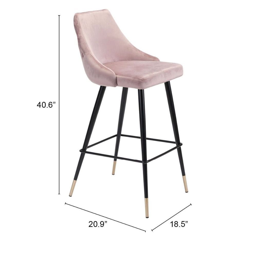 TABURETE NOGAL BEAT PICCOLO | Taburete para Barra | 104 cm | Base Acero Negro Oro | Rosa | Terciopelo 100% Poliéster Madera Contrachapada | Interior - 101096 - Zuo - NOGAL BEAT - Taburete