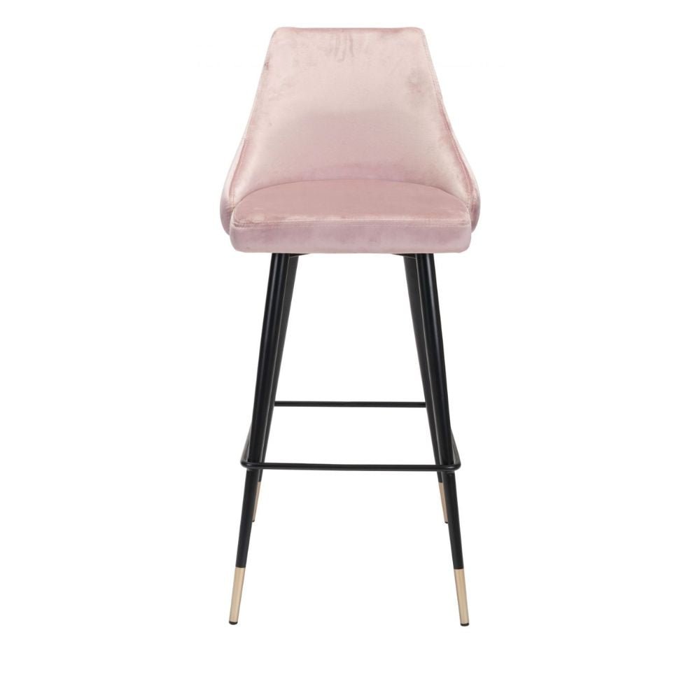 TABURETE NOGAL BEAT PICCOLO | Taburete para Barra | 104 cm | Base Acero Negro Oro | Rosa | Terciopelo 100% Poliéster Madera Contrachapada | Interior - 101096 - Zuo - NOGAL BEAT - Taburete