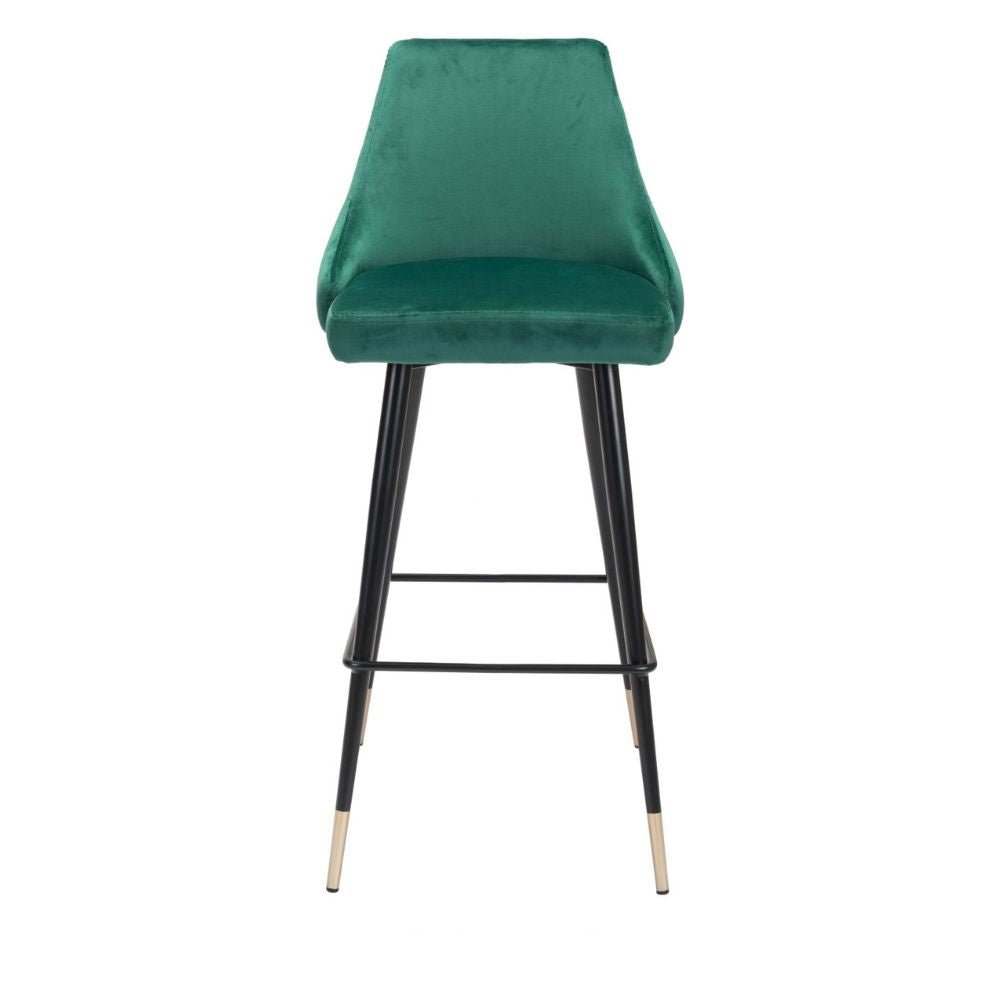 TABURETE NOGAL BEAT PICCOLO | Taburete para Barra | 104 cm | Base Acero Negro Oro | Verde | Terciopelo 100% Poliéster Madera Contrachapada | Interior - 101098 - Zuo - NOGAL BEAT - Taburete