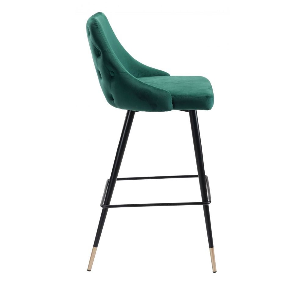 TABURETE NOGAL BEAT PICCOLO | Taburete para Barra | 104 cm | Base Acero Negro Oro | Verde | Terciopelo 100% Poliéster Madera Contrachapada | Interior - 101098 - Zuo - NOGAL BEAT - Taburete