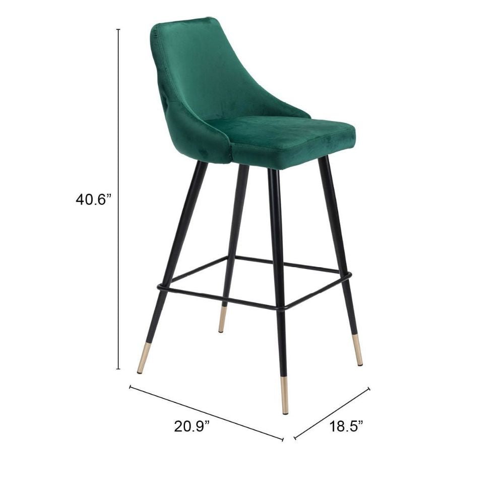 TABURETE NOGAL BEAT PICCOLO | Taburete para Barra | 104 cm | Base Acero Negro Oro | Verde | Terciopelo 100% Poliéster Madera Contrachapada | Interior - 101098 - Zuo - NOGAL BEAT - Taburete