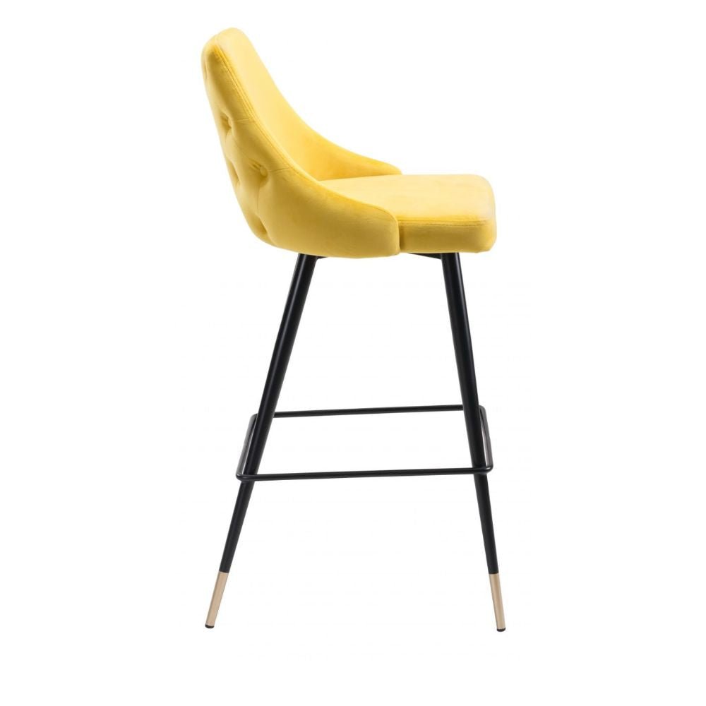 TABURETE NOGAL BEAT PICCOLO | Taburete para Barra | 93 cm | Base Acero Negro Oro | Amarillo | Terciopelo 100% Poliéster Madera Contrachapada | Interior - 101095 - Zuo - NOGAL BEAT - Taburete