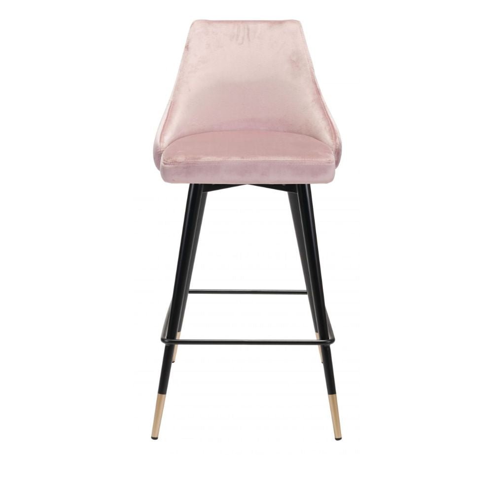 TABURETE NOGAL BEAT PICCOLO | Taburete para Barra | 93 cm | Base Acero Negro Oro | Rosa | Terciopelo 100% Poliéster Madera Contrachapada | Interior - 101092 - Zuo - NOGAL BEAT - Taburete