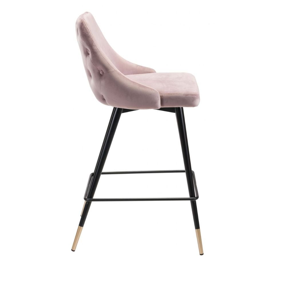 TABURETE NOGAL BEAT PICCOLO | Taburete para Barra | 93 cm | Base Acero Negro Oro | Rosa | Terciopelo 100% Poliéster Madera Contrachapada | Interior - 101092 - Zuo - NOGAL BEAT - Taburete