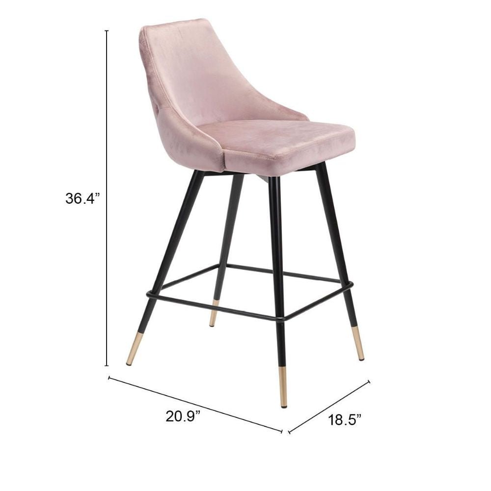 TABURETE NOGAL BEAT PICCOLO | Taburete para Barra | 93 cm | Base Acero Negro Oro | Rosa | Terciopelo 100% Poliéster Madera Contrachapada | Interior - 101092 - Zuo - NOGAL BEAT - Taburete