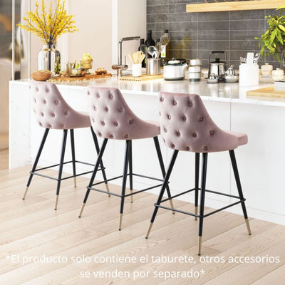 TABURETE NOGAL BEAT PICCOLO | Taburete para Barra | 93 cm | Base Acero Negro Oro | Rosa | Terciopelo 100% Poliéster Madera Contrachapada | Interior - 101092 - Zuo - NOGAL BEAT - Taburete