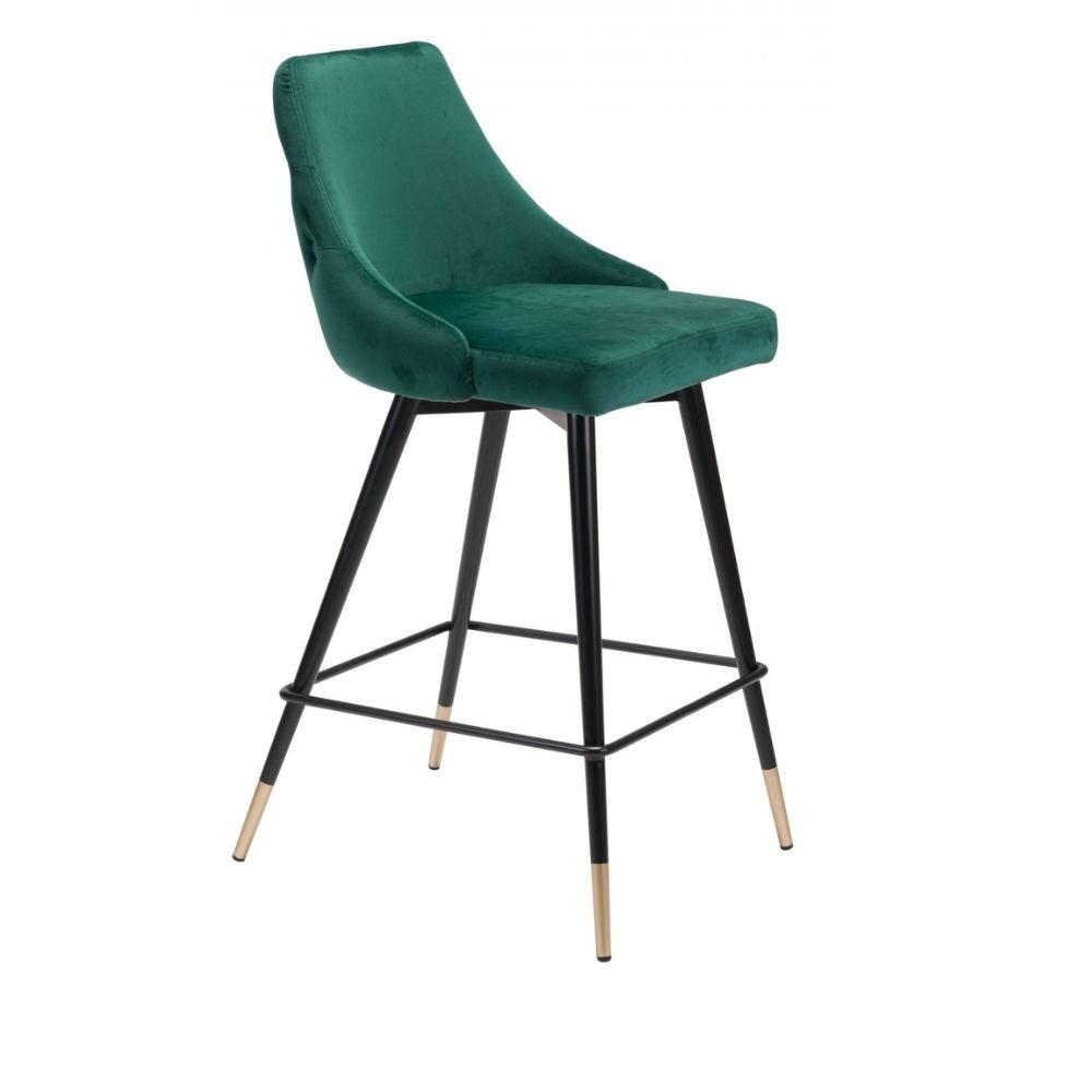 TABURETE NOGAL BEAT PICCOLO | Taburete para Barra | 93 cm | Base Acero Negro Oro | Verde | Terciopelo 100% Poliéster Madera Contrachapada | Interior - 101094 - Zuo - NOGAL BEAT - Taburete