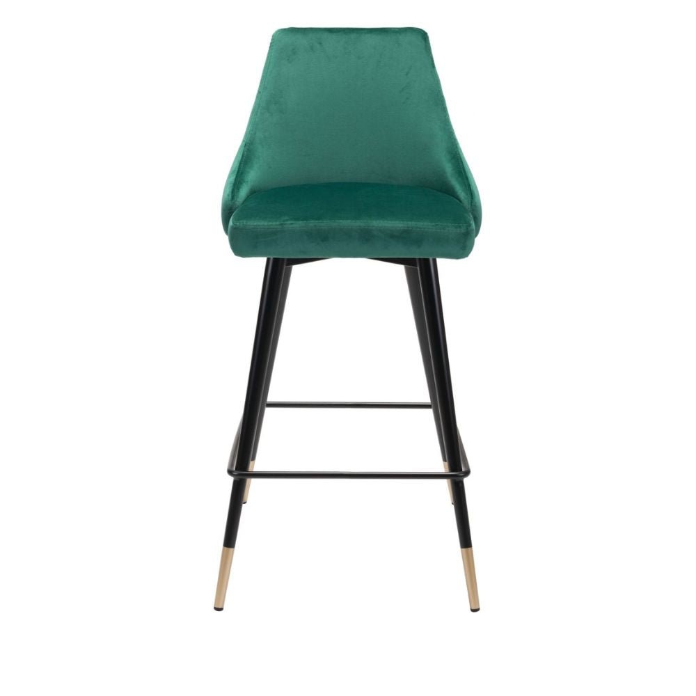 TABURETE NOGAL BEAT PICCOLO | Taburete para Barra | 93 cm | Base Acero Negro Oro | Verde | Terciopelo 100% Poliéster Madera Contrachapada | Interior - 101094 - Zuo - NOGAL BEAT - Taburete