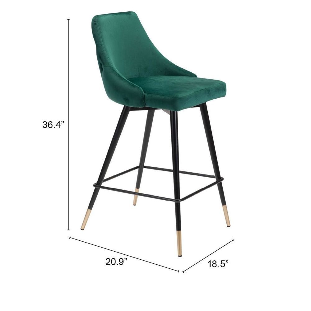 TABURETE NOGAL BEAT PICCOLO | Taburete para Barra | 93 cm | Base Acero Negro Oro | Verde | Terciopelo 100% Poliéster Madera Contrachapada | Interior - 101094 - Zuo - NOGAL BEAT - Taburete