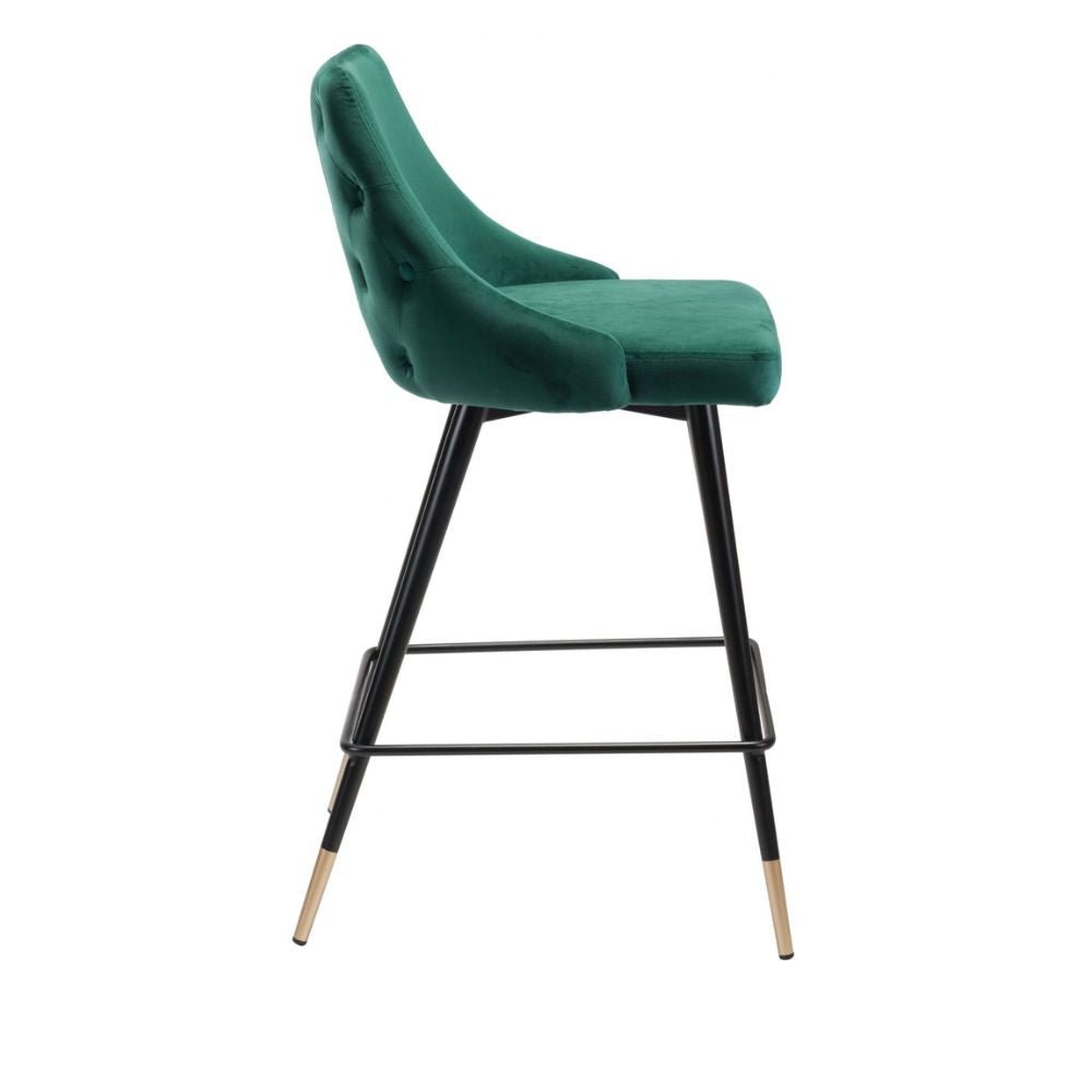 TABURETE NOGAL BEAT PICCOLO | Taburete para Barra | 93 cm | Base Acero Negro Oro | Verde | Terciopelo 100% Poliéster Madera Contrachapada | Interior - 101094 - Zuo - NOGAL BEAT - Taburete