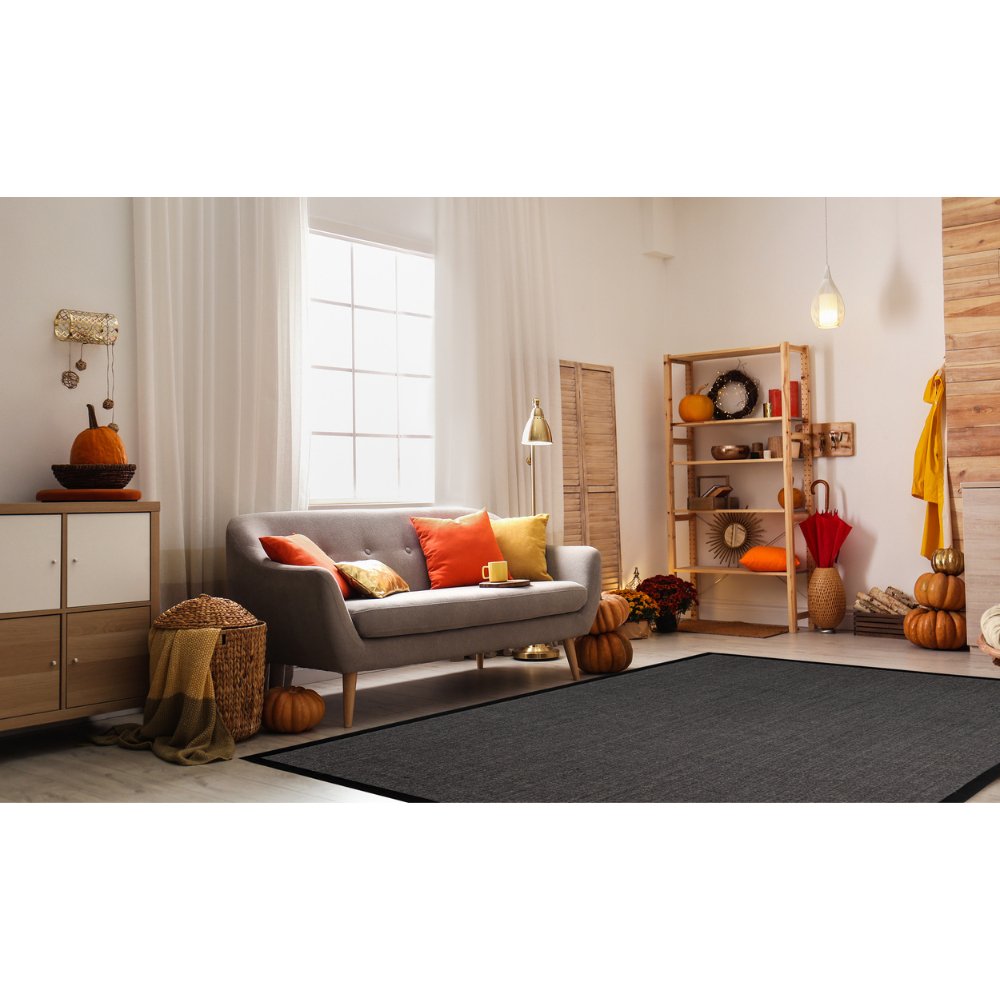 Tapete decorativo colección Ajmer N5006 rectangular en sisal color gris negro
