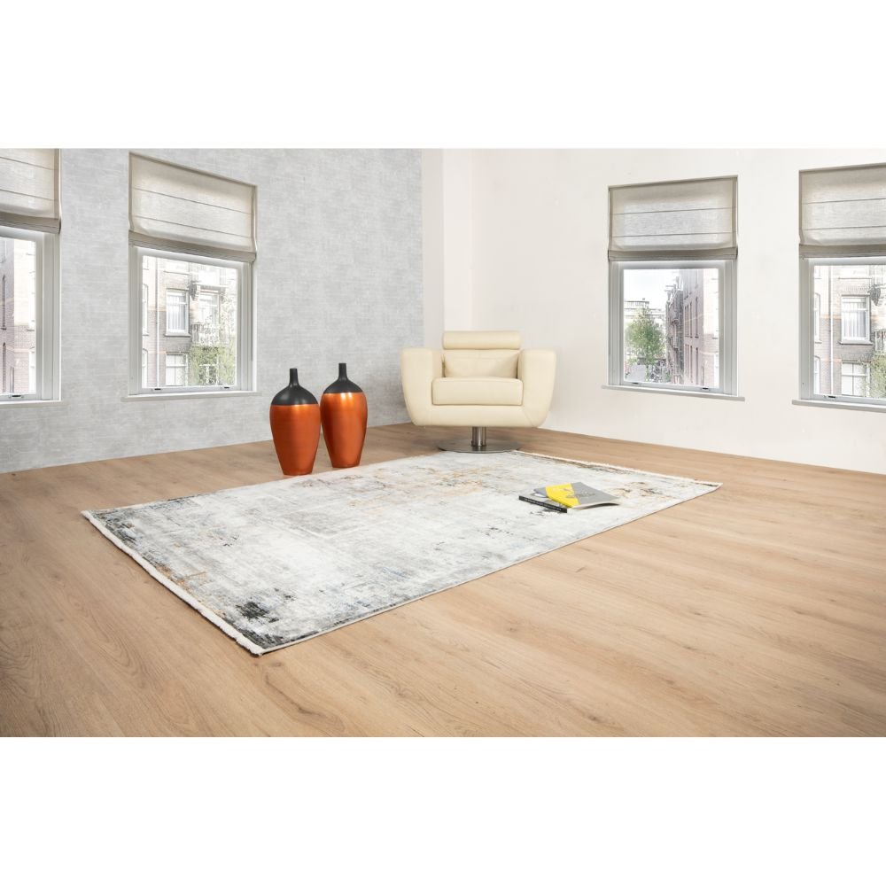 Tapete decorativo Amalfi T2283 rectangular en tonos crema, gris y oro