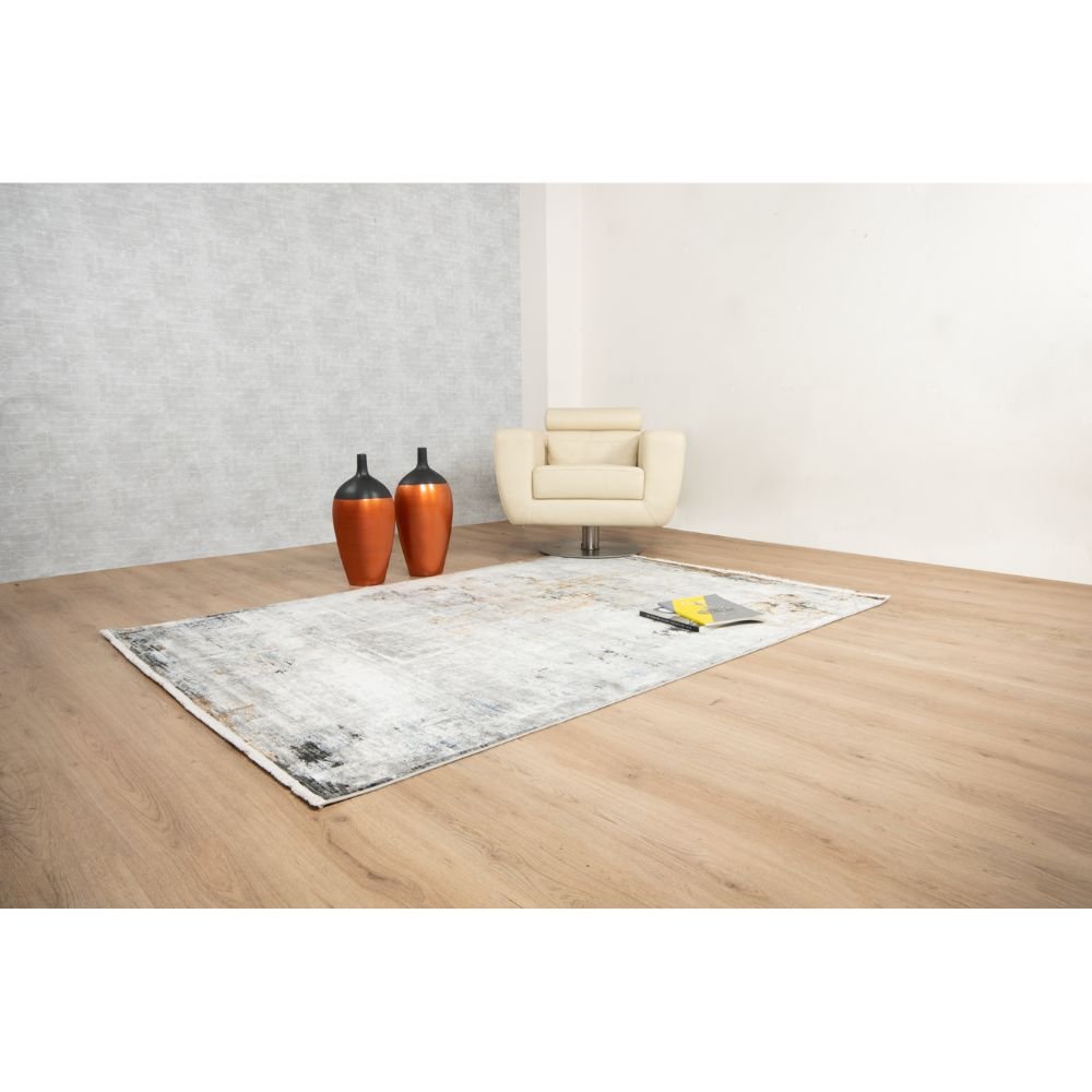Tapete decorativo Amalfi T2283 rectangular en tonos crema, gris y oro