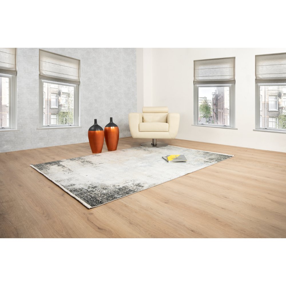 Tapete decorativo colección Amalfi rectangular en tonos crema, gris y oro