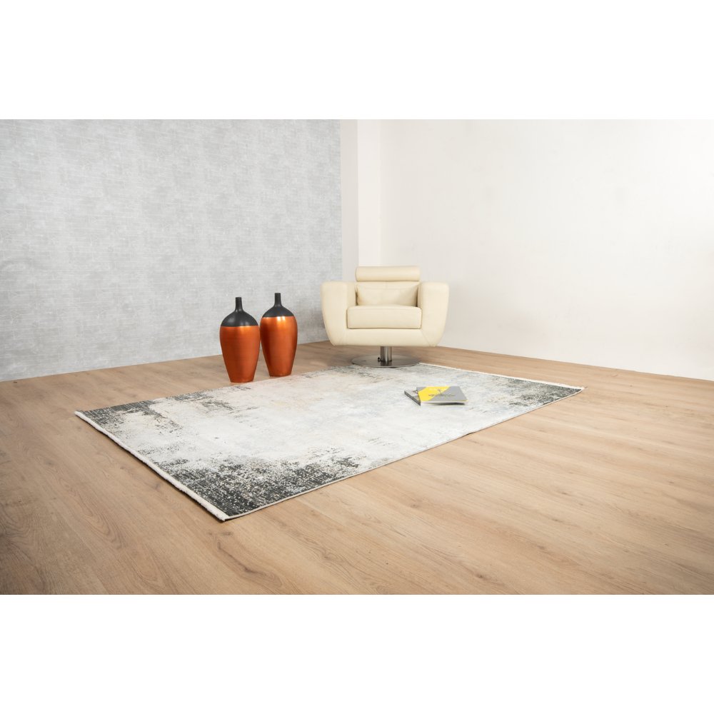 Tapete decorativo colección Amalfi rectangular en tonos crema, gris y oro