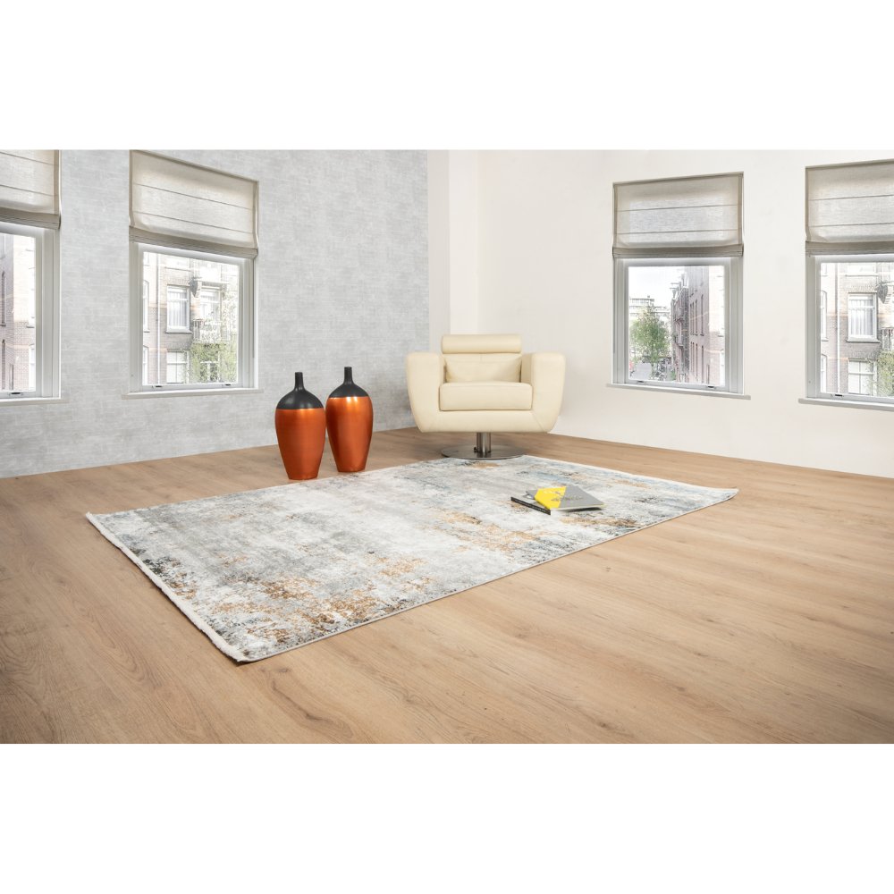 Tapete decorativo colección Amalfi T2287 rectangular en tonos crema, gris y oro