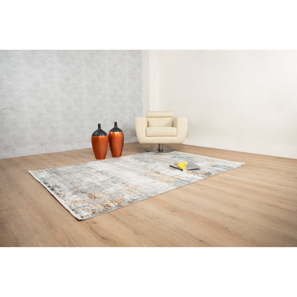 Tapete decorativo colección Amalfi T2287 rectangular en tonos crema, gris y oro
