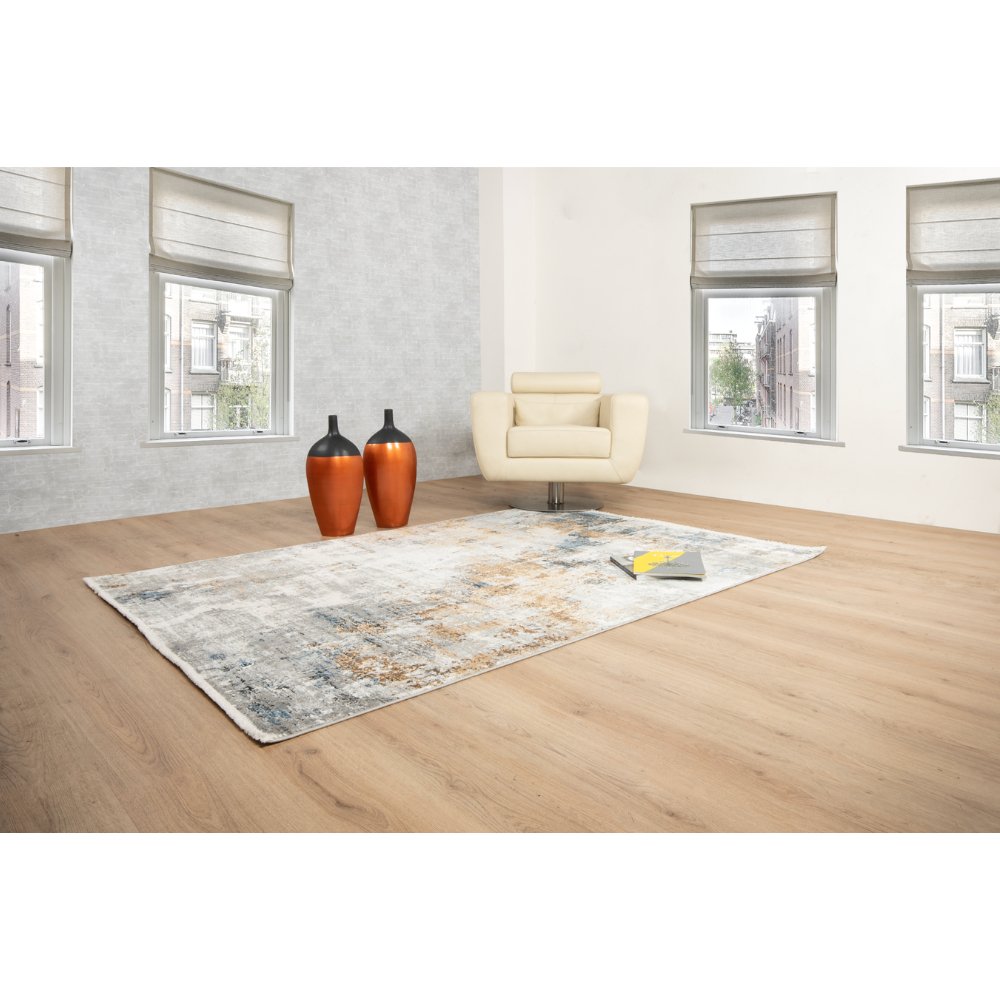 Tapete colección Amalfi T2288 rectangular en tonos crema, gris y oro para decoración