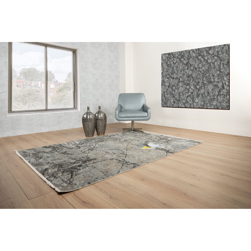 Tapete decorativo Amalfi T2290 rectangular en tonos crema, gris y oro
