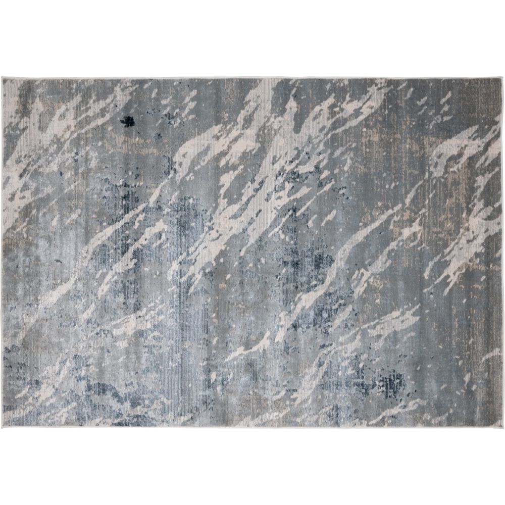 Tapete decorativo colección Belma U6027 rectangular en polipropileno y poliéster color plata negro