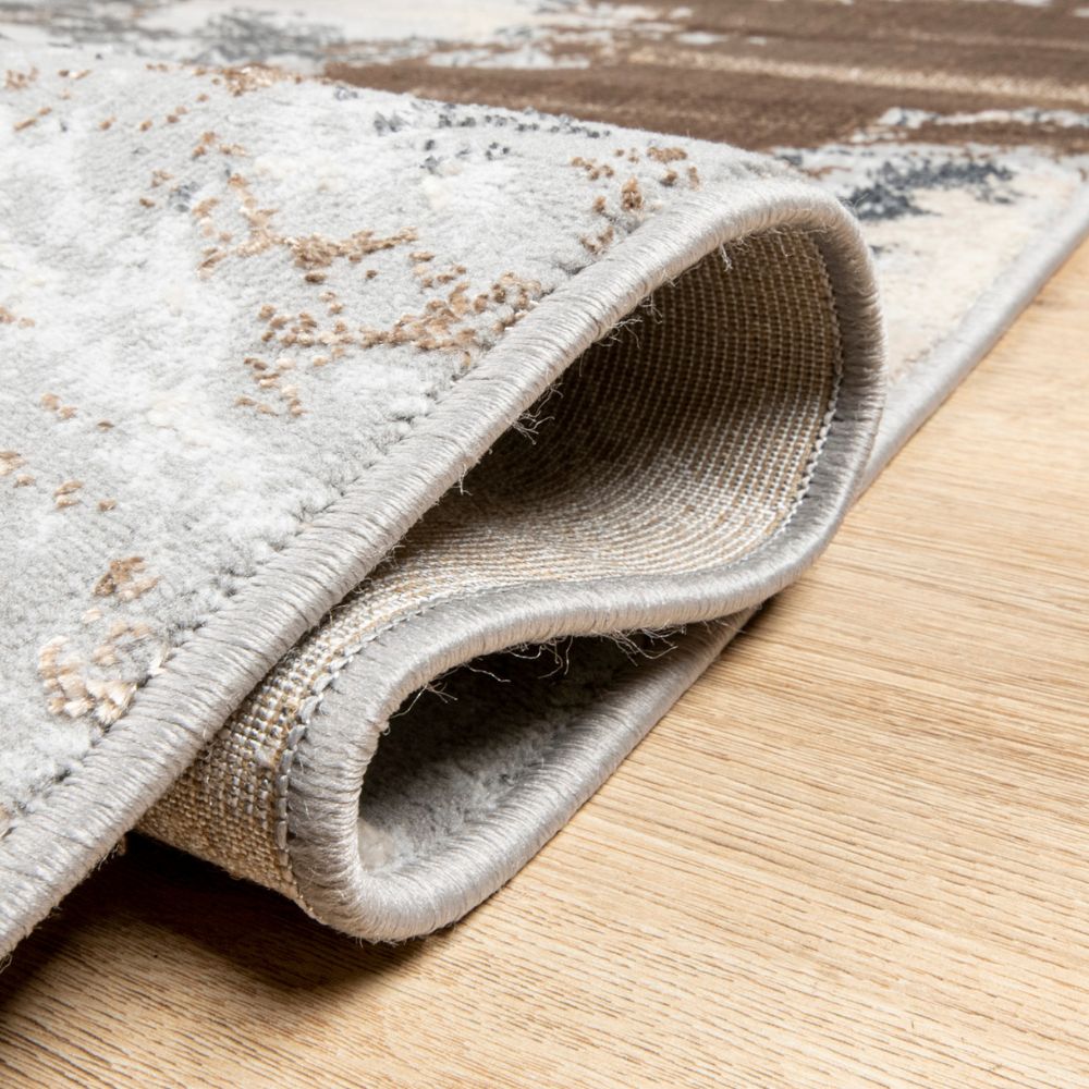 Tapete decorativo Besni T4033 rectangular de poliéster y polipropileno en gris, oro y plata