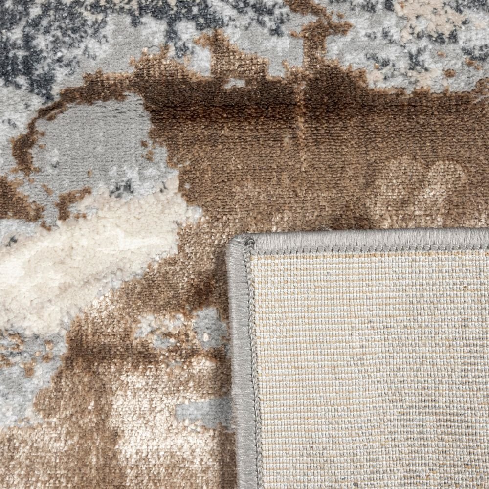 Tapete decorativo Besni T4033 rectangular de poliéster y polipropileno en gris, oro y plata