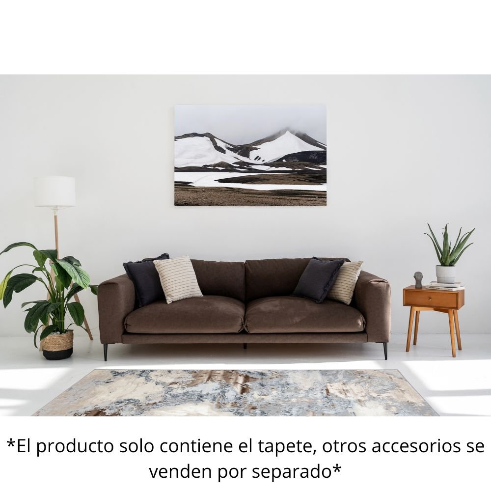 Tapete decorativo Besni T4033 rectangular de poliéster y polipropileno en gris, oro y plata