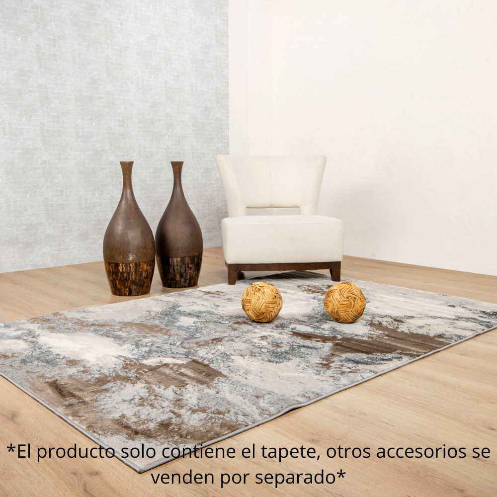 Tapete decorativo Besni T4033 rectangular de poliéster y polipropileno en gris, oro y plata