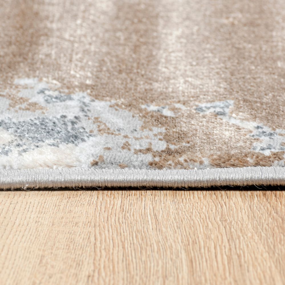 Tapete decorativo Besni T4033 rectangular de poliéster y polipropileno en gris, oro y plata