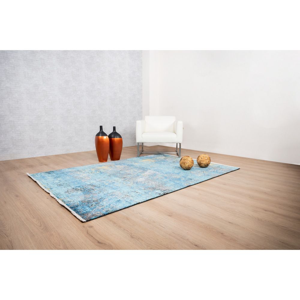 Tapete decorativo colección Civita T2265 rectangular en turquesa gris oro
