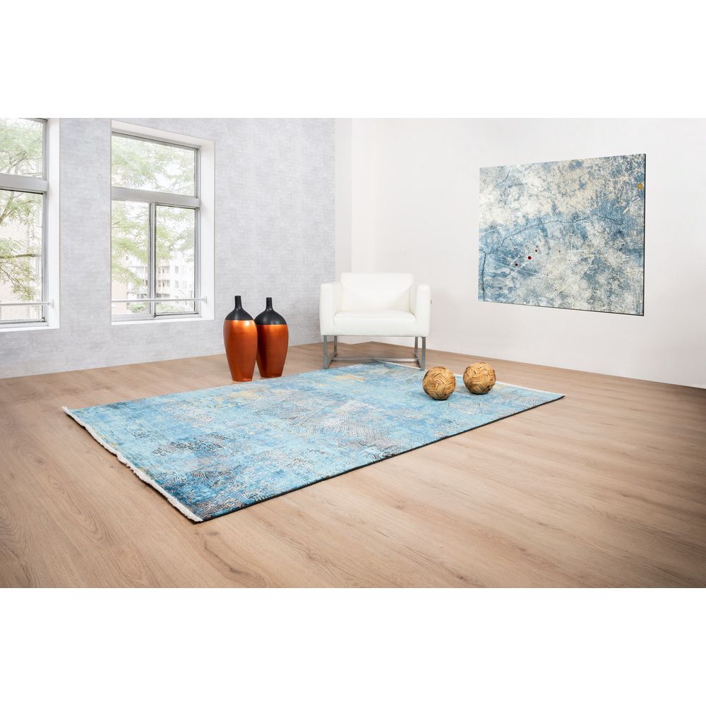 Tapete decorativo colección Civita T2265 rectangular en turquesa gris oro